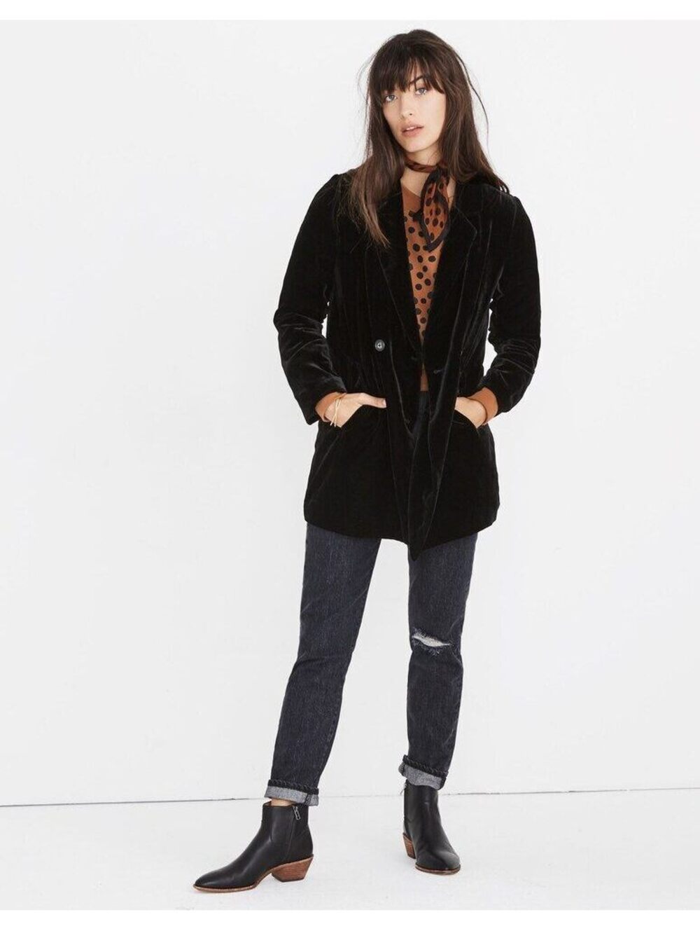 Madewell Velvet Caldwell Double-Breasted Blazer Black Size M Fall Winter Holiday